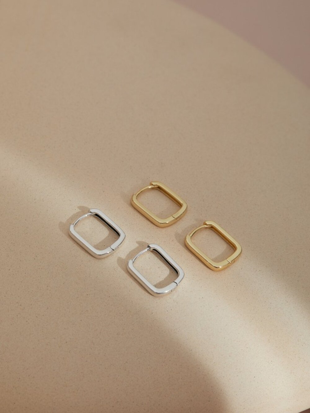 Sterling Silver Huggie Hoop Earrings Rectangle Minimalist Museori